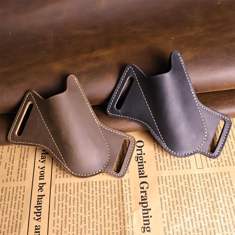 Leatherwork Knives - 1pcHandmade leatherpocketscabbardbelt,EDCwithfolding knife,usedbycasual menfor daily commuting,campingandmountaineering