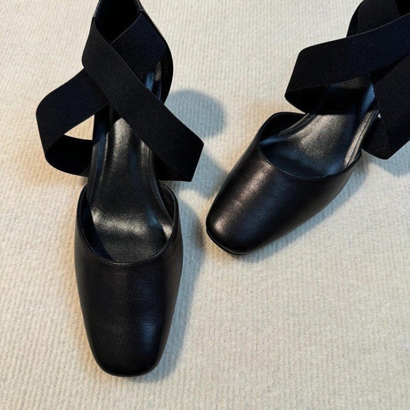 Women's Cross Strap Block Heel - Leatherwork In French recension och pris