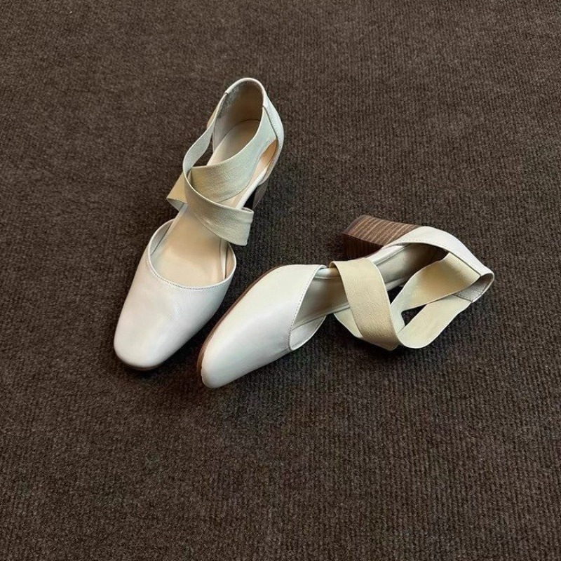 Women's Cross Strap Block Heel - Leatherwork In French recension och pris